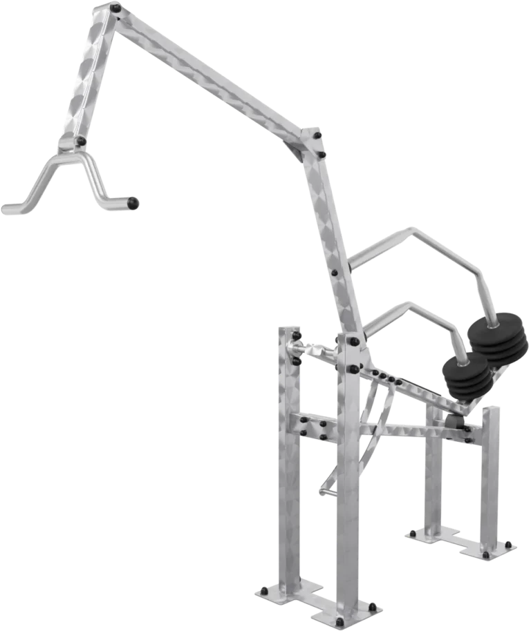 vGYM Machine à triceps debout – appareil de musculation extérieur en acier inoxydable avec long bras de levier et disques