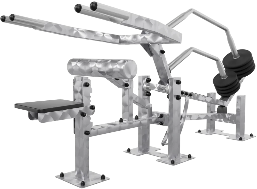 vGYM Machine à triceps – appareil de musculation extérieur en acier inoxydable avec siège et disques