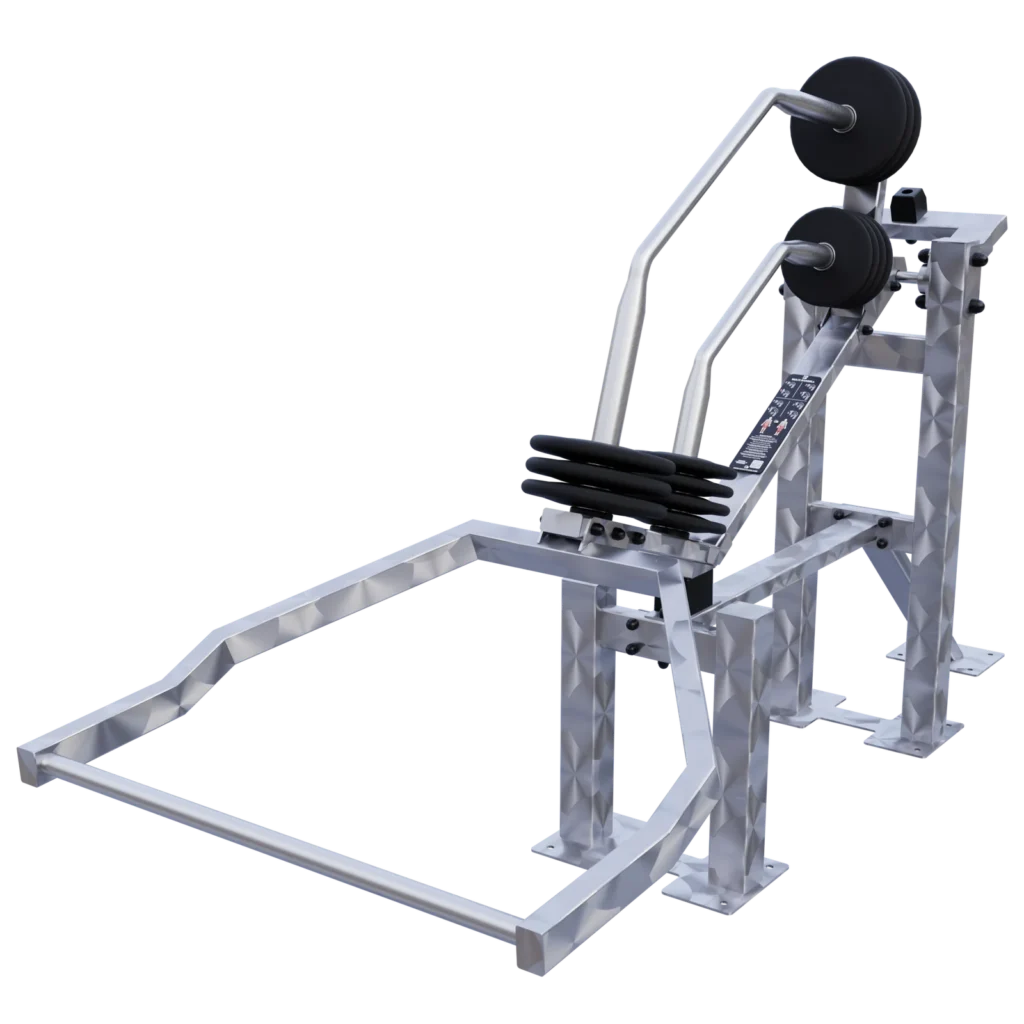 vGYM Mehrfach-Langhantelstation – Outdoor-Kraftstation mit geführter Langhantel, Bank und Gewichtsscheiben