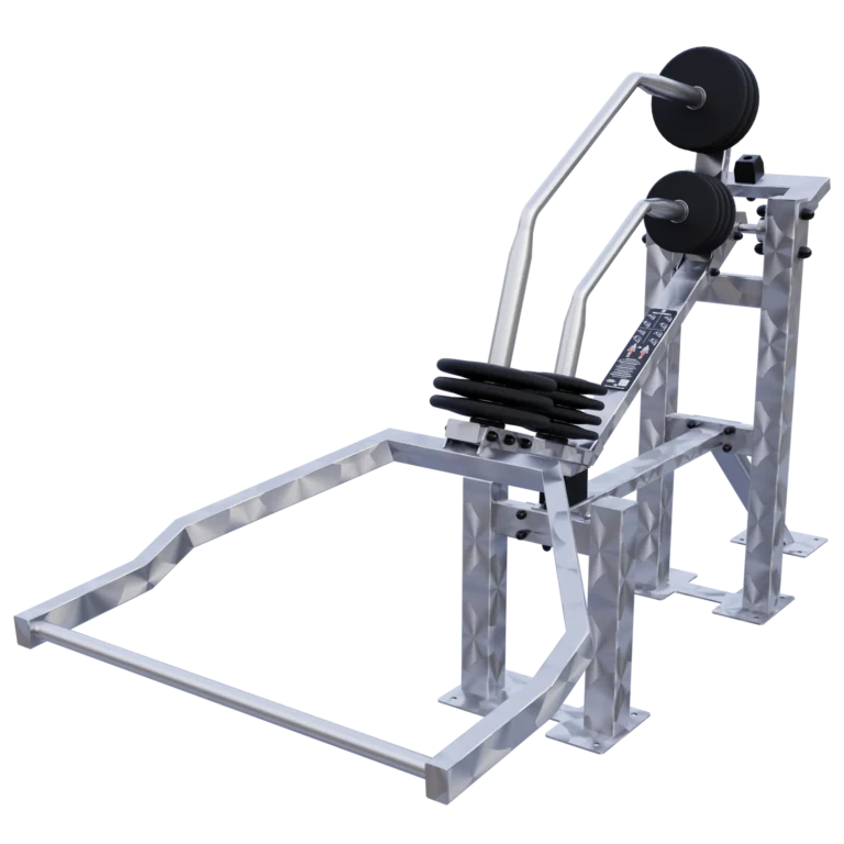vGYM Station multi-barre guidée – station de force extérieure avec barre longue guidée, banc et disques