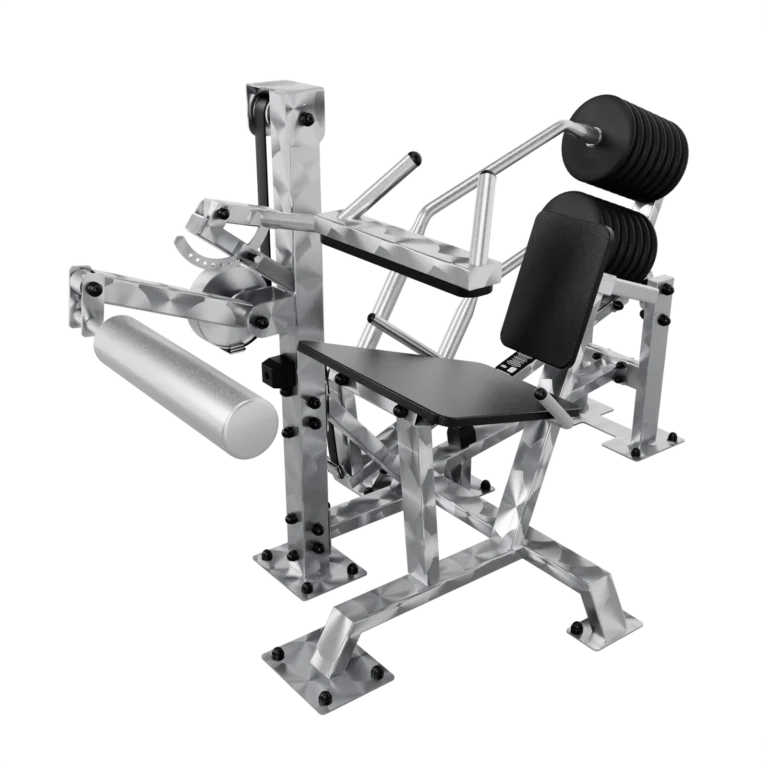 vGYM Beinbeuger – Outdoor-Kraftgerät aus Edelstahl mit Sitz, Rückenpolster und Beinrolle