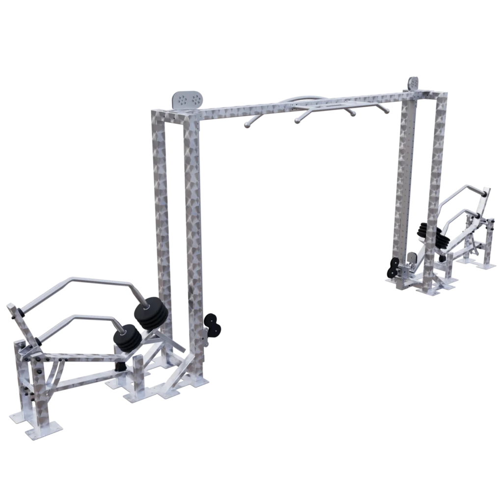 vGYM Kabelzug – Outdoor-Zugstation aus Edelstahl mit Querträger und Gewichtsscheiben