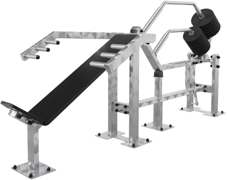 vGYM Développé incliné – appareil de musculation extérieur en acier inoxydable avec banc incliné et disques
