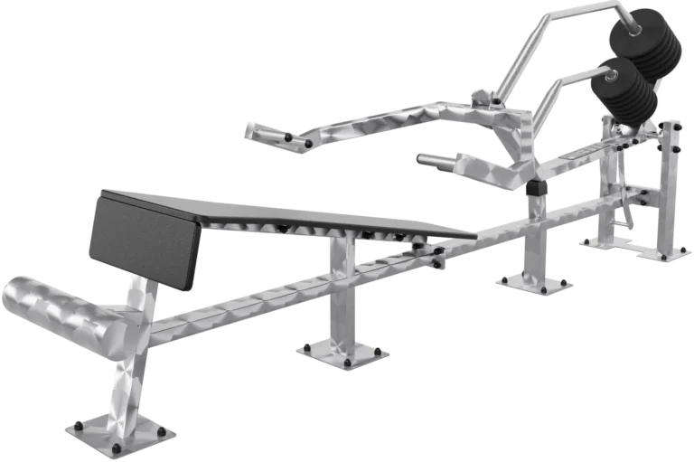 vGYM Développé décliné – appareil de musculation extérieur en acier inoxydable avec banc décliné et disques
