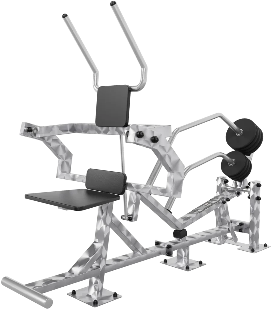 vGYM Bauchtrainer – Outdoor-Kraftgerät aus Edelstahl mit Sitz, Rückenpolster und Gewichtsscheiben