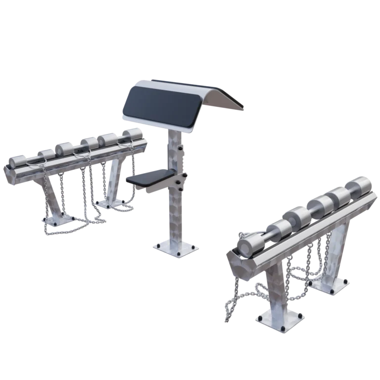 vGYM Set Curlbank und Kurzhanteln – Outdoor-Curlbank mit zwei Hantelablagen und Kurzhanteln
