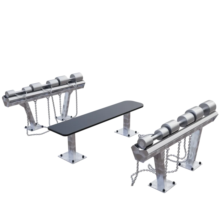 vGYM Set Flachbank und Kurzhanteln – Outdoor-Flachbank mit zwei Hantelablagen und Kurzhanteln