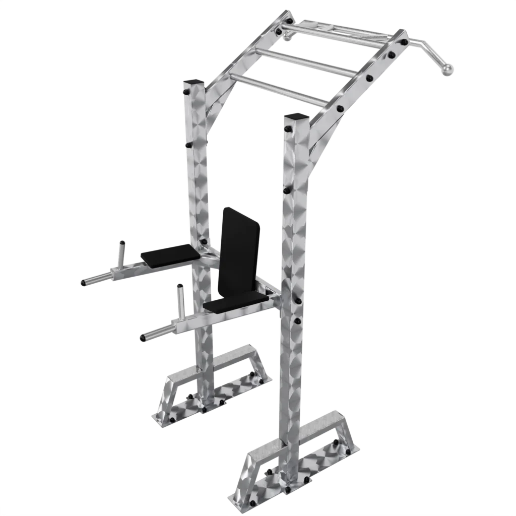 vGYM Kombistation für Klimmzug, Dip und Flying Pull-Up – Outdoor-Station aus Edelstahl mit Griffen und Sitz