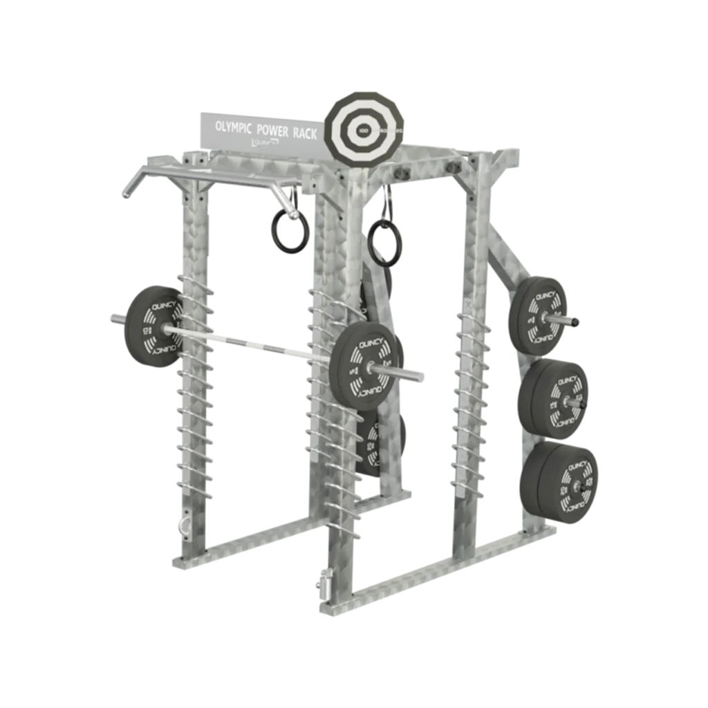 vGYM Power Rack Olympic – rack de force avec barre longue, disques, anneaux de gymnastique et cible