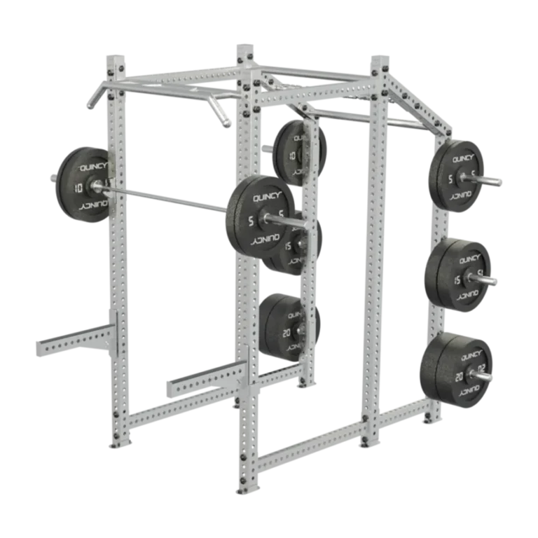 vGYM Power Rack Cross – rack de force avec barre longue et disques rangés sur le côté