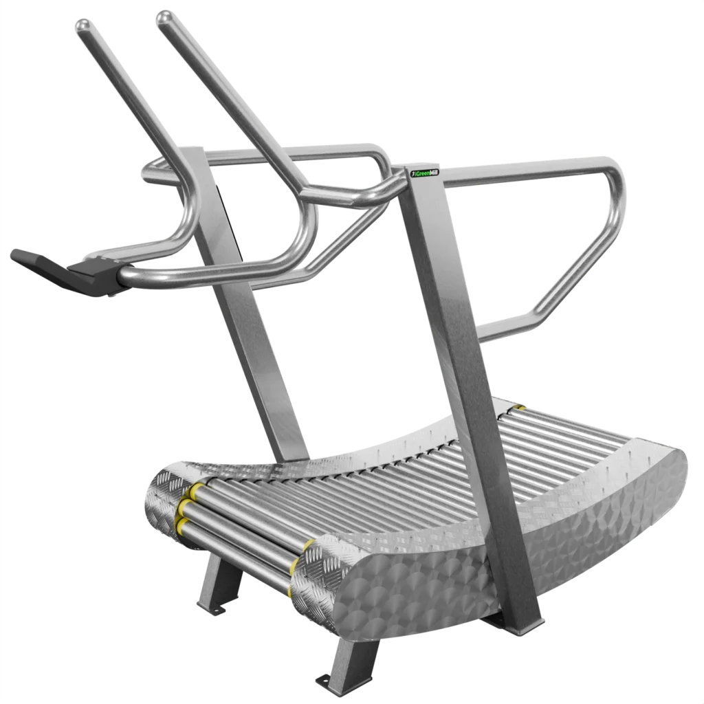 vGYM Tapis de course – tapis de course incurvé en acier inoxydable avec mains courantes, entraîné par la propre force de l’utilisateur