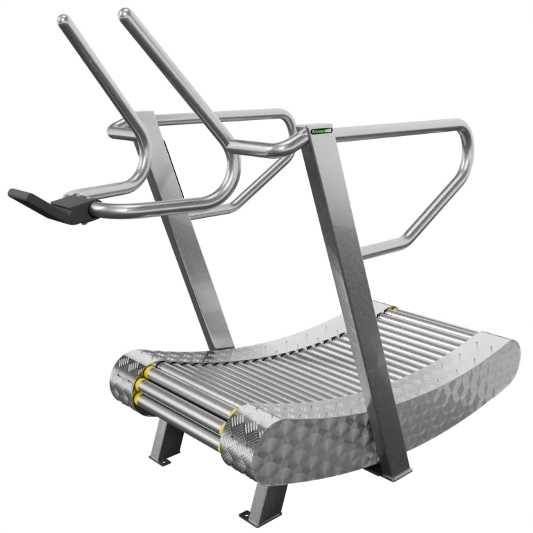 vGYM Tapis de course – tapis de course incurvé en acier inoxydable avec mains courantes, entraîné par la propre force de l’utilisateur